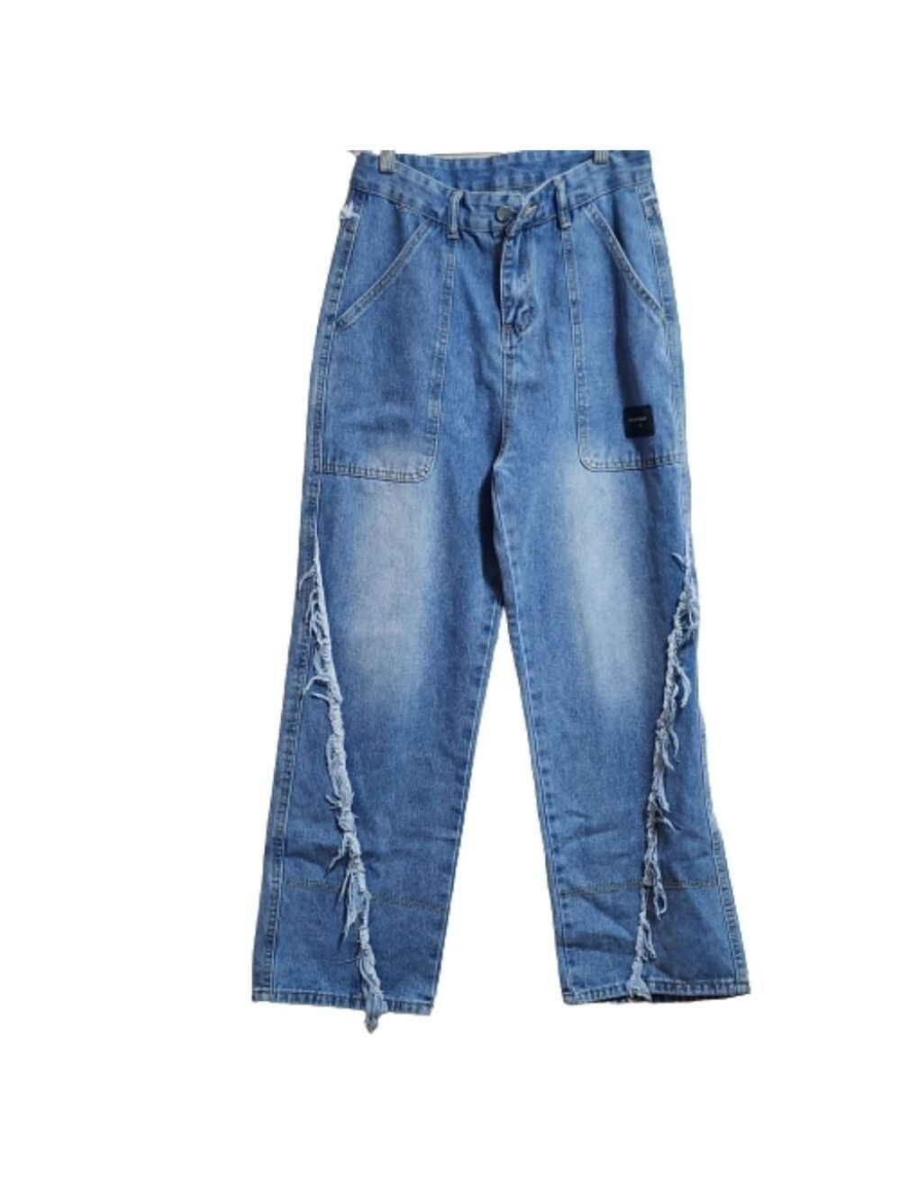 BEAR by bear high waisted raw trim wide leg jeans color blue size Medium